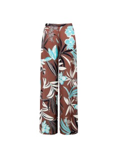 Pantalon Palazzo Extra Large En Satin Avec Fleurs Rinascimento