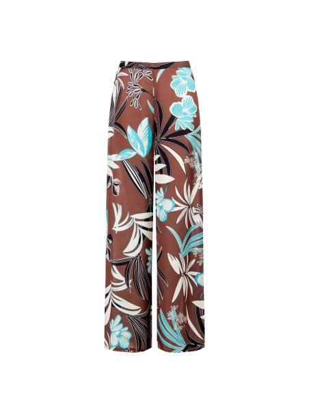 Extra wijde palazzo-broek van satijn met bloemenprint van Rinascimento