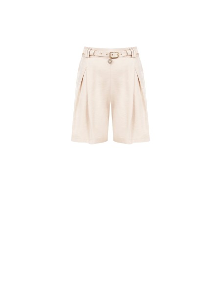 Short en viscose mélangée à effet perlé avec ceinture assortie Rinascimento