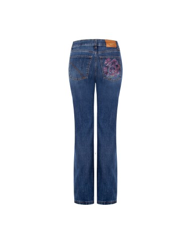 Rechte stretchjeans met aangebrachte strassbloemen Rinascimento