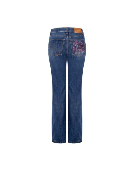 Rechte stretchjeans met aangebrachte strassbloemen Rinascimento