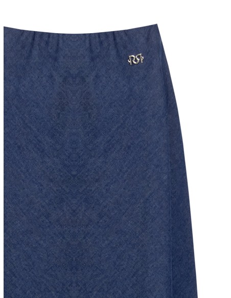 Lange uitlopende rok van lichte denim met Rr Rinascimento-logo-embleem