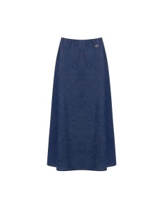 Lange uitlopende rok van lichte denim met Rr Rinascimento-logo-embleem