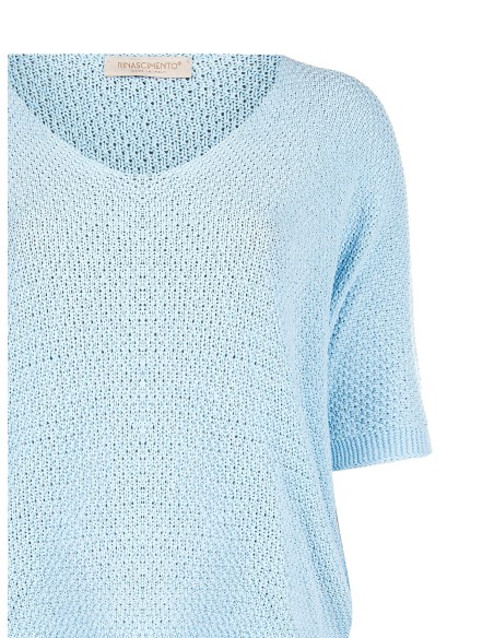 Pull ample curvy en mélange de coton, maille nid d’abeille, à col V, Rinascimento Curvy