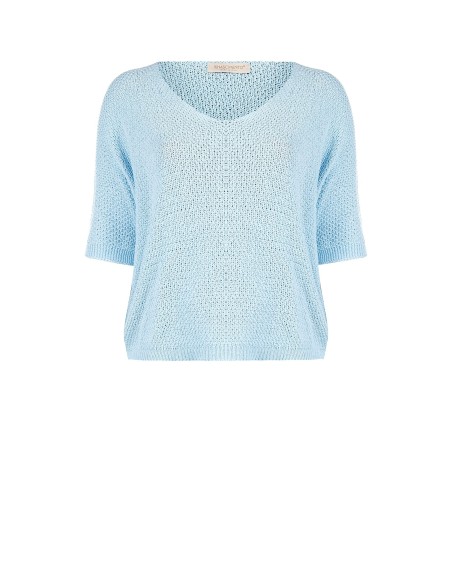 Pull ample curvy en mélange de coton, maille nid d’abeille, à col V, Rinascimento Curvy