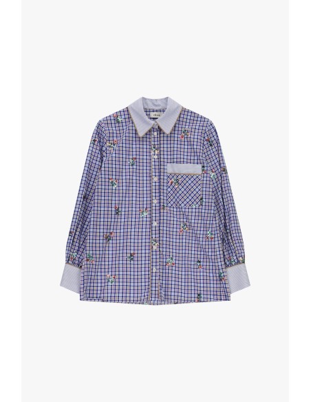 Chemise à carreaux, broderie florale et poche Dixie