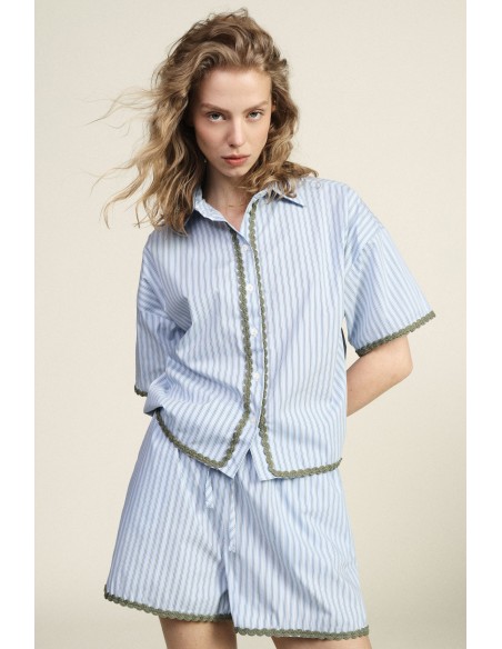 Chemise rayée à profil festonné et manches courtes Dixie