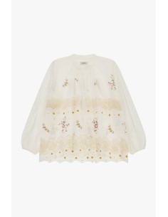 Dixie Ruimvallende blouse met bloemenborduursel en kanten inzetstukken 2