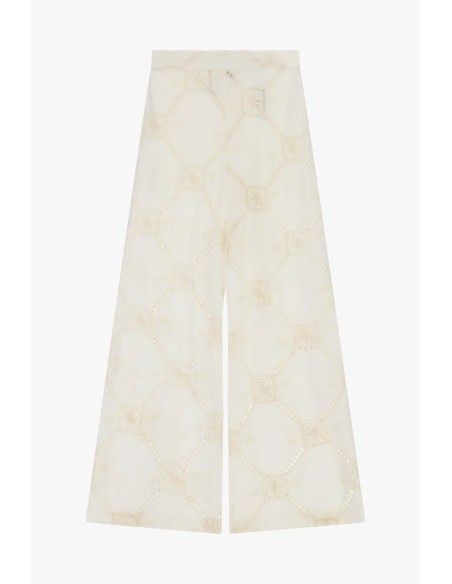 Pantalon palazzo transparent à broderie géométrique Dixie