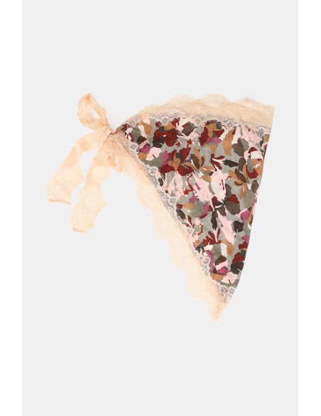 Foulard triangulaire avec imprimé floral et bordure en dentelle Dixie