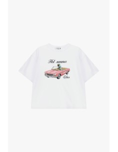 Ruim T-shirt met autoprint en tekst op de voorkant Please