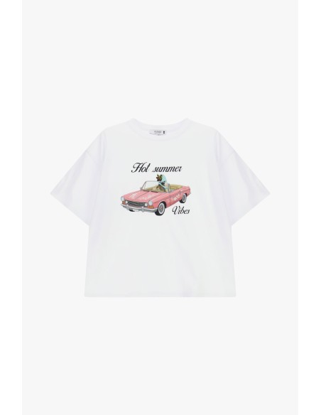 T-shirt avec impression de voiture et lettrage sur le devant, s'il vous plaît