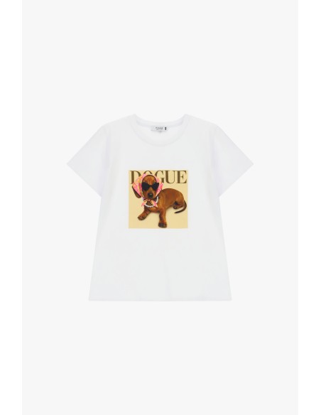 T-shirt met korte mouwen, hondenprint en de tekst Please