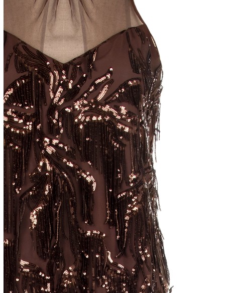 Robe courte en tulle avec broderies et franges de sequins Rinascimento