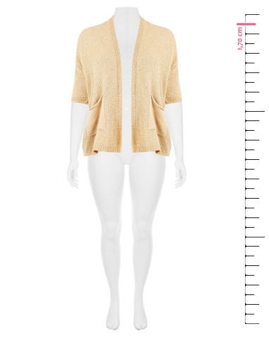 Cardigan grande taille ouvert en mélange de coton, en maille tressée et ajourée, avec poches, Rinascimento Curvy