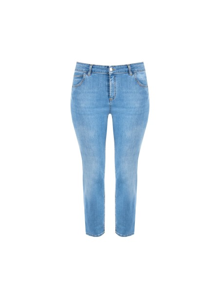 Jean skinny curvy extensible, délavage moyen, avec strass sur la poche arrière, Rinascimento Curvy