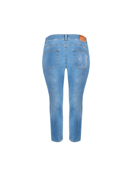 Jean skinny curvy extensible, délavage moyen, avec strass sur la poche arrière, Rinascimento Curvy