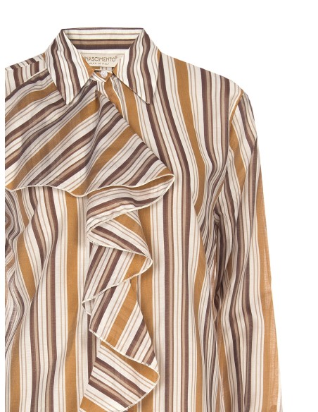Gestreepte blouse van ultralichte lyocell met maxi-volant Rinascimento