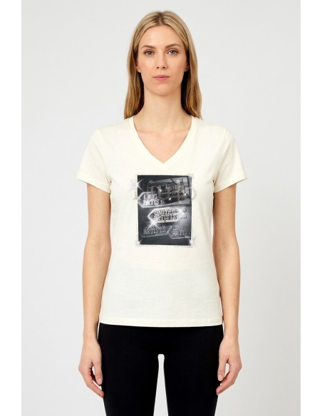 T-shirt met print en strass van Liu Jo