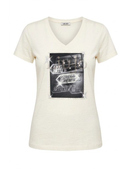 T-shirt met print en strass van Liu Jo
