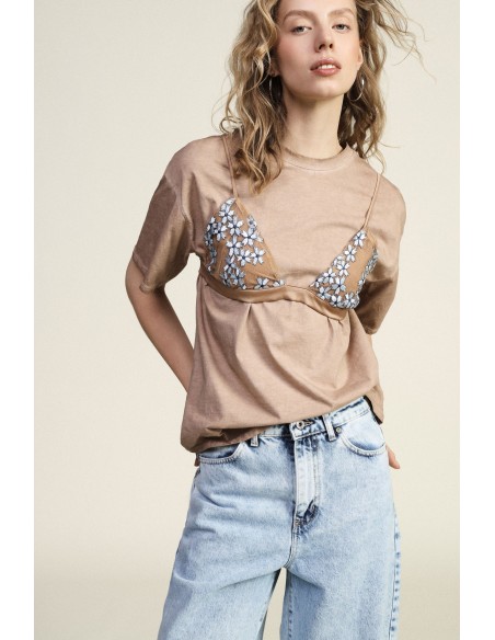 T-shirt à manches courtes avec détails floraux appliqués Dixie