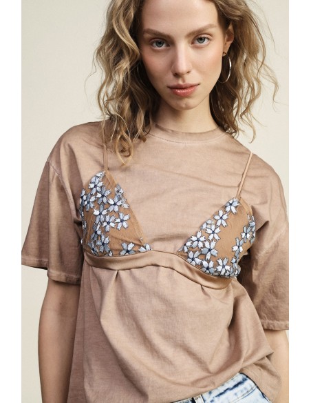 T-shirt à manches courtes avec détails floraux appliqués Dixie