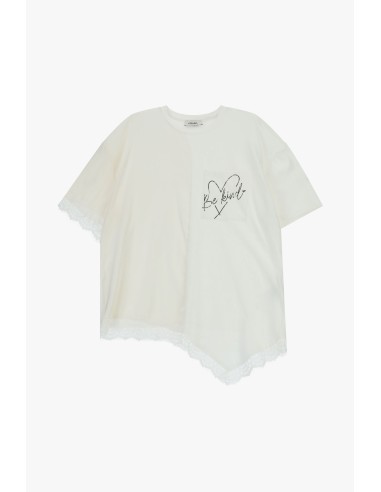 Dixie T-shirt met korte mouwen, tekst en kanten rand