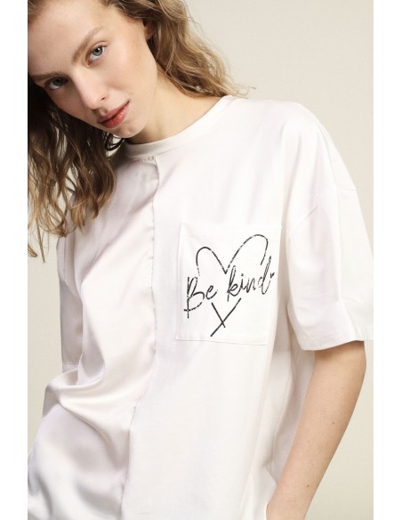 T-shirt à manches courtes avec inscription et bordure en dentelle Dixie