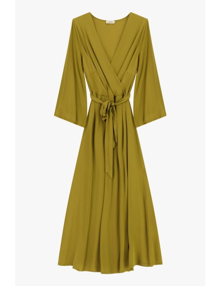 Dixie midi-jurk met overslag en ceintuur in de taille