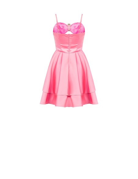 Rinascimento - Robe courte en satin lourd découpé et orné de fleurs