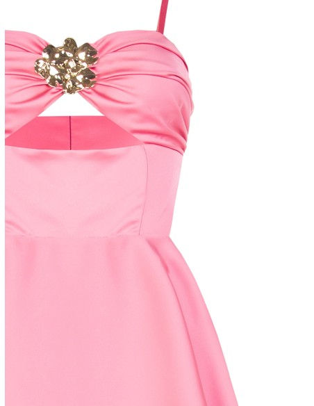 Rinascimento - Robe courte en satin lourd découpé et orné de fleurs
