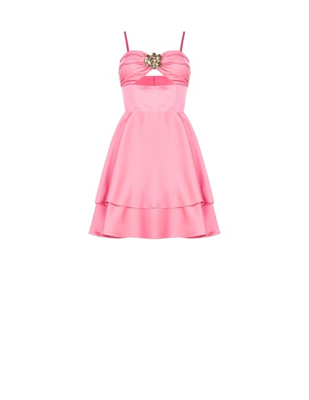 Rinascimento - Robe courte en satin lourd découpé et orné de fleurs