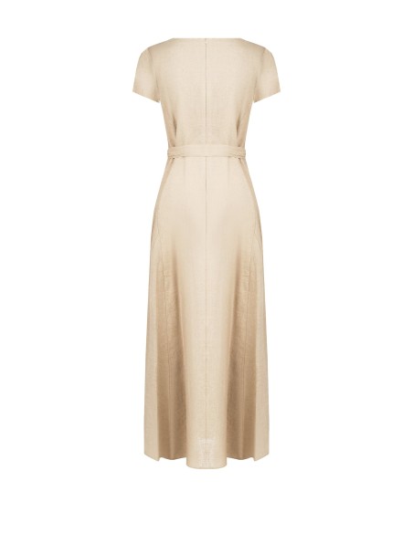 Longue robe en viscose et lin mélangés avec ceinture coordonnée Rinascimento