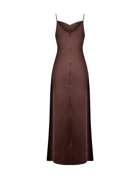 Robe longue en satin avec tresse de géorgette et fente Rinascimento