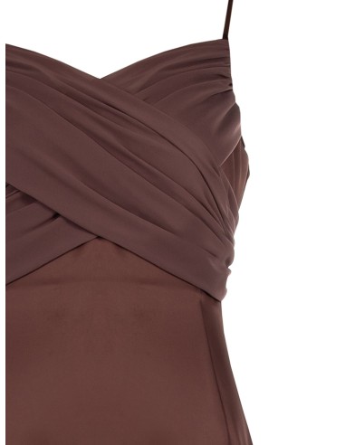 Robe longue en satin avec tresse de géorgette et fente Rinascimento