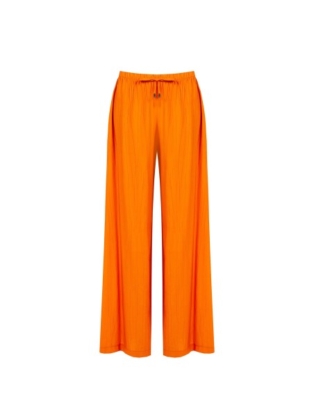 Pantalon palazzo en viscose mélangée effet froissé avec cordon de serrage à la taille Rinascimento
