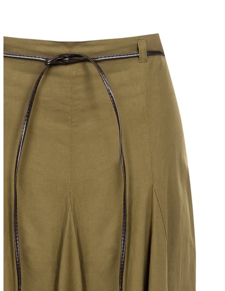Jupe longue à roulettes en lin et viscose mélangés avec ceinture fine en similicuir assortie Rinascimento