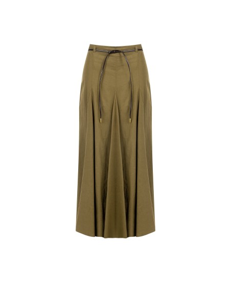 Jupe longue à roulettes en lin et viscose mélangés avec ceinture fine en similicuir assortie Rinascimento
