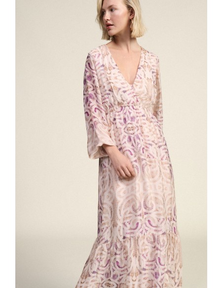 Robe longue à imprimé cachemire et décolleté en V Dixie