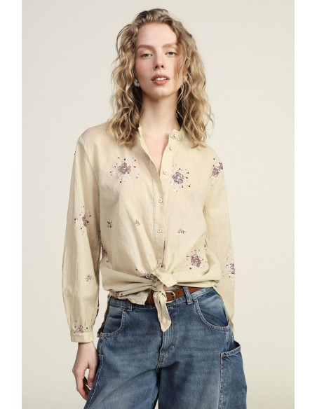 Dixie-shirt met pailletten en klassieke kraag