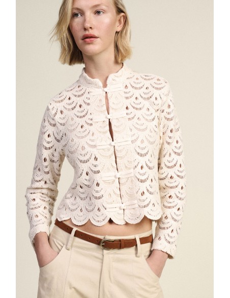 Kanten blouse met schulpranden en knopen Dixie