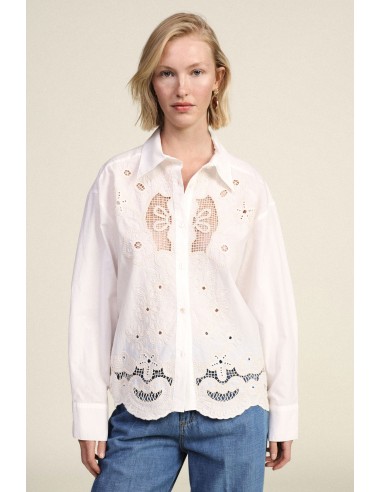 Dixie Geborduurd Shirt met Groot Bloemenmotief