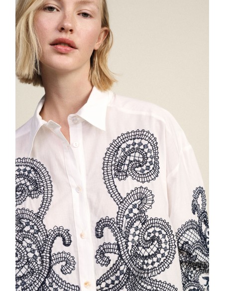 Chemise large avec broderie Paisley et boutons Dixie