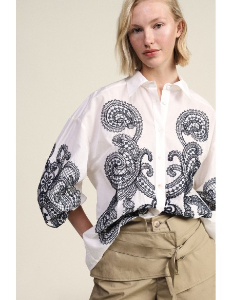 Chemise large avec broderie Paisley et boutons Dixie