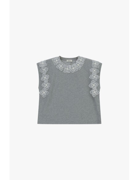 Boxy mouwloze top met bloemenborduursel Dixie