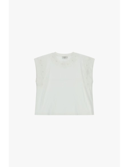 Dixie Floral Embroidery Sleeveless Boxy Top