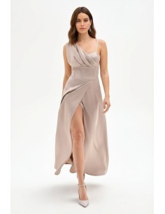 Robe longue bustier évasée en satin avec manche drapée Rinascimento