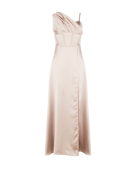 Robe longue bustier évasée en satin avec manche drapée Rinascimento