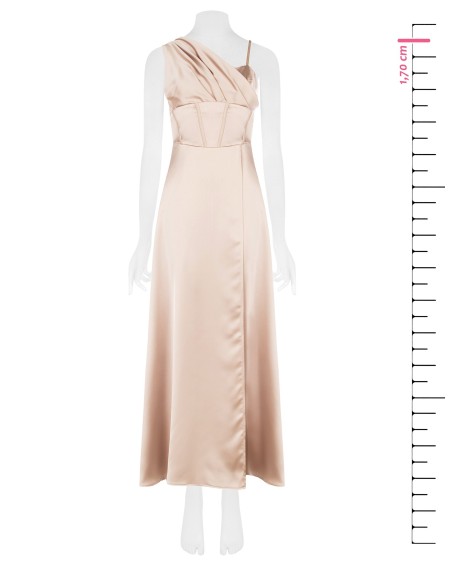 Robe longue bustier évasée en satin avec manche drapée Rinascimento