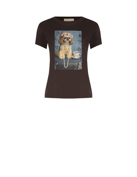Regular katoenen T-shirt met hondenprint en strass van Rinascimento